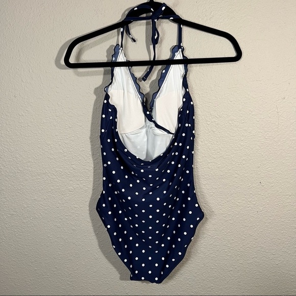 𝅺*Old Navy Halter One-Piece Navy Blue Bathing Suit w/ White Polka Dots - Size S - Picture 2 of 8